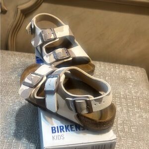 Birkenstock White and Brown Sandals with Adjustable Straps
